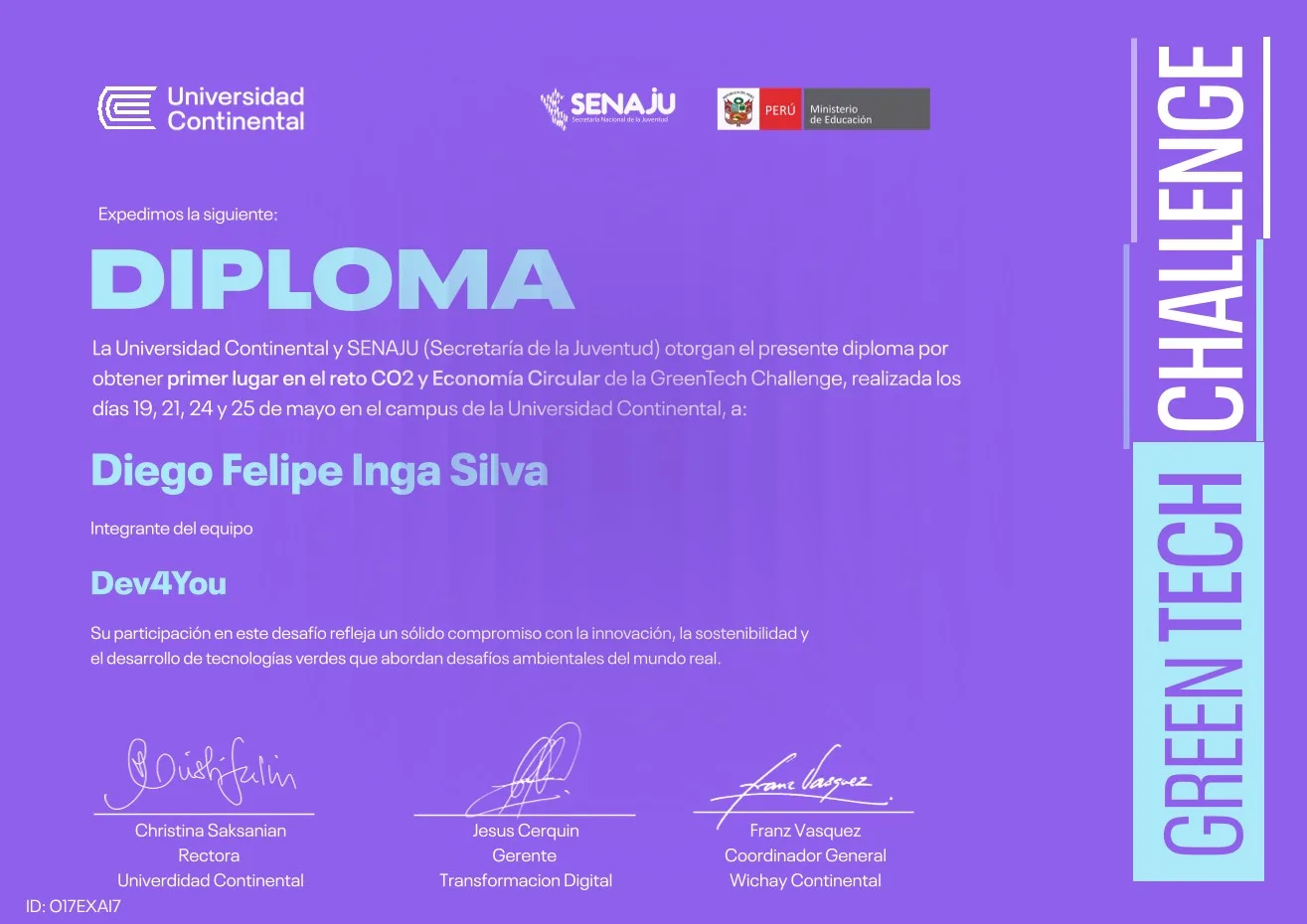 Hackatón GreenTech 2025 — Certificado Oficial